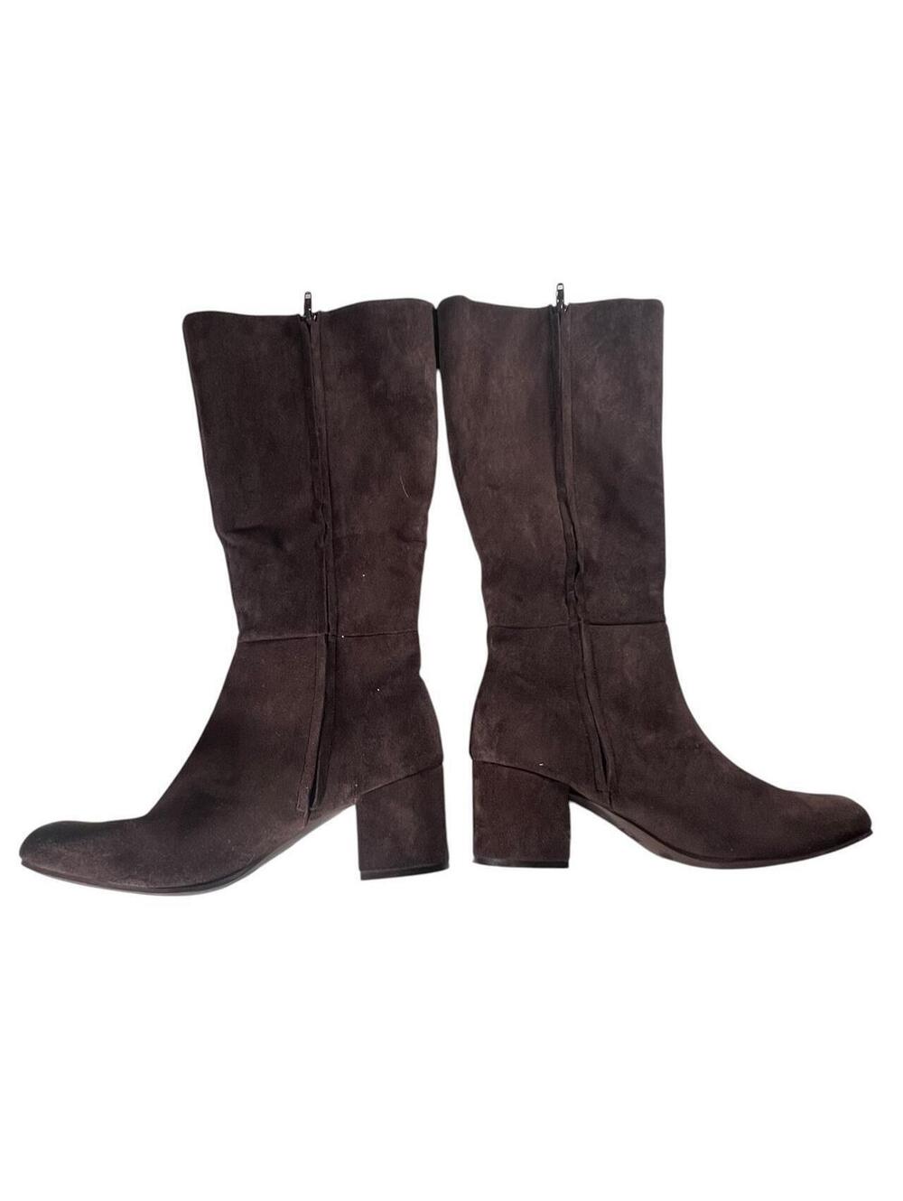 Brown Suede Patchwork Leather Knee High Boots